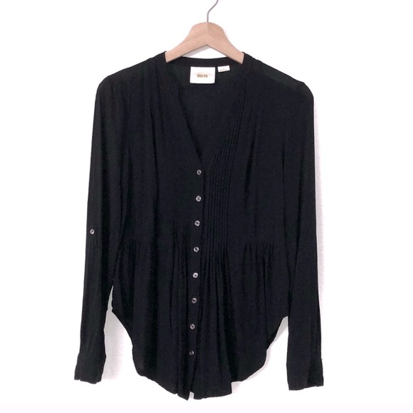 Anthropologie Black Button Down Top Excellent Condition. 100% Rayon - Picture 5 of 11